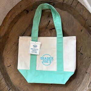 Trader Joe's pastel mini canvas reusable mint green tote bag NEW with tags